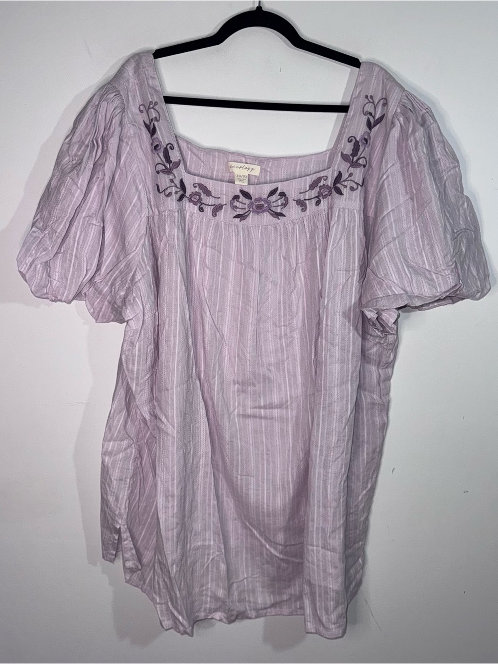Aveology Plus Size 30/32 Lavender Embroidered Peasant Tunic Blouse Cottagecore
